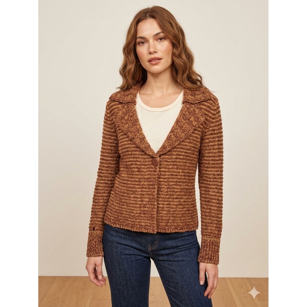 Vintage Sideeffects of California Brown Striped Knit Cardigan Sweater Womens M